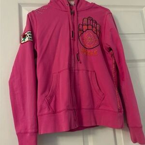 Lucky Brand Y2K Vibrant Pink Hoodie with embroidery & patch